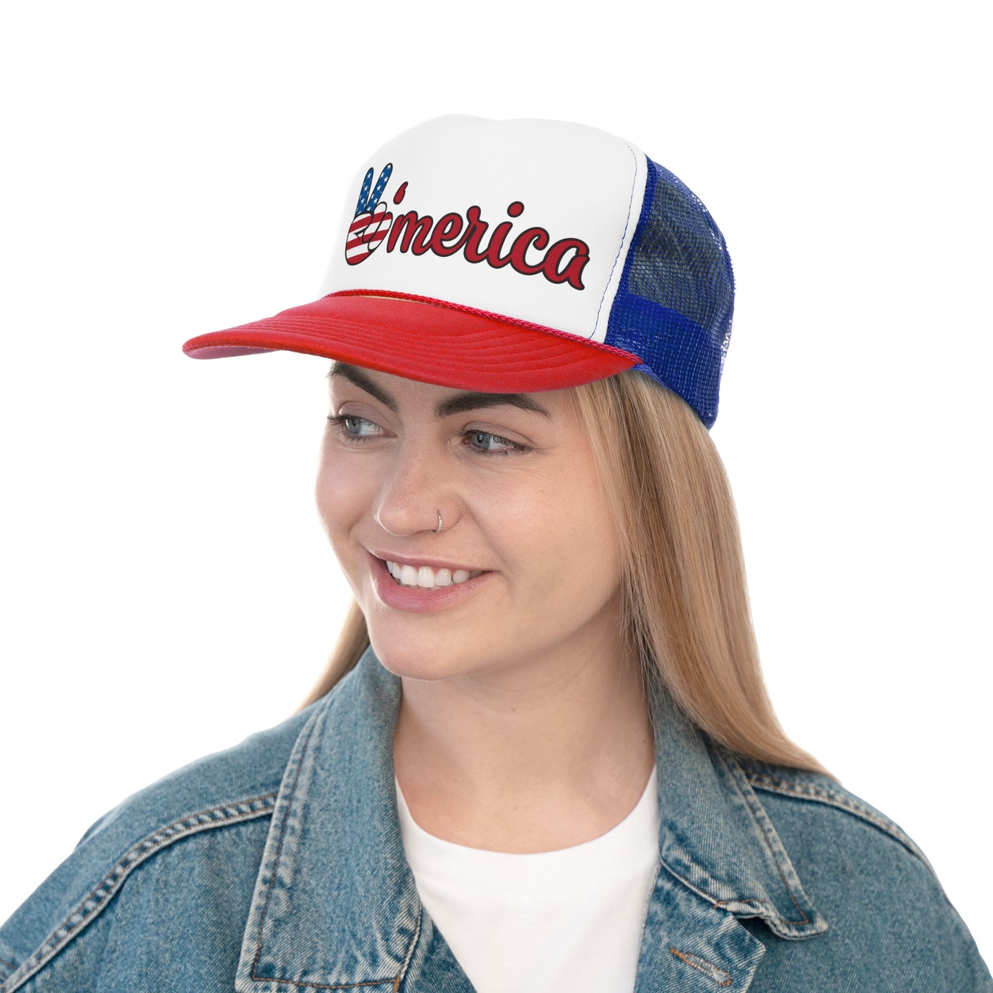 Peace 'Merica Trucker Cap - Patriotic Red, White & Blue Hat