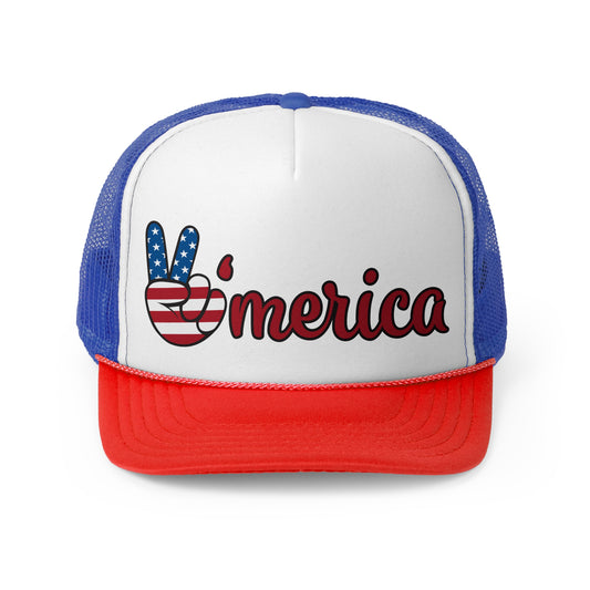 Peace 'Merica Trucker Cap - Patriotic Red, White & Blue Hat