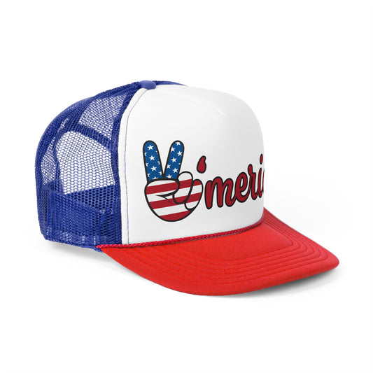 Peace 'Merica Trucker Cap - Patriotic Red, White & Blue Hat
