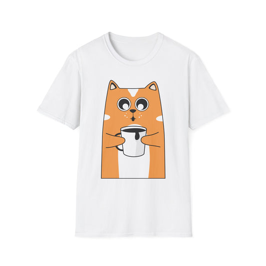 Cute Cat Coffee Unisex Softstyle T-Shirt for Cat Lovers